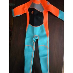 Scuba Donkey Kids Wetsuit Size 6 Orange Teal Full Body Neoprene Diving Suit NEW